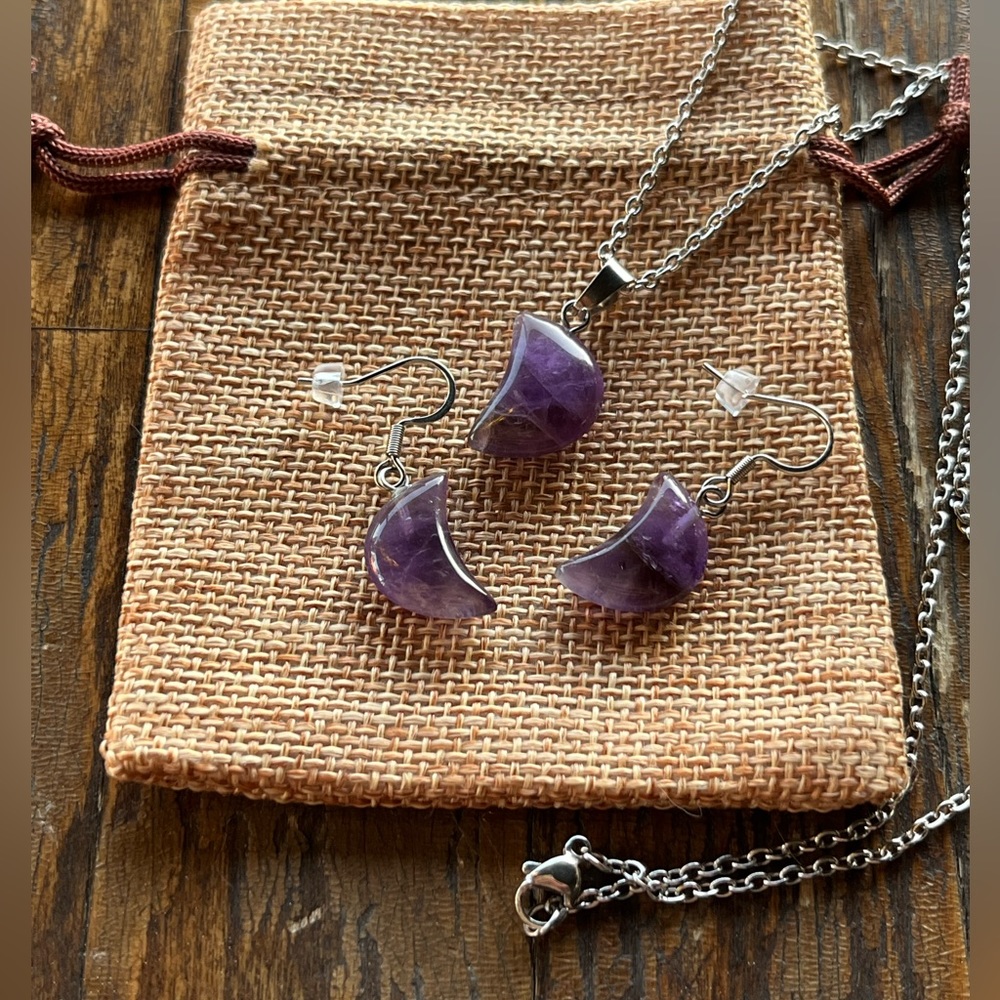 Amethyst Moon Necklace Amethyst Moon Earrings Amethyst Set Aquarius Gift